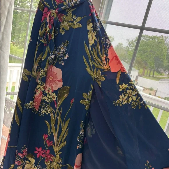 Lulu's Blue and Pink Wrap Maxi Dress with Slit - Picture 7 of 7